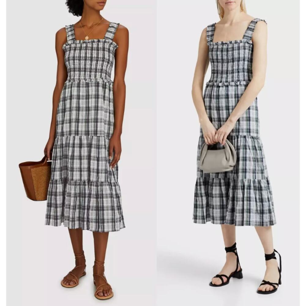 Veronica Beard Plaid Ziaga Midi Dress Sleeveless Tiered Ruched sz 8 - Picture 4 of 14